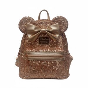 Disney Parks Loungefly Rose Gold Sequin Mini Backpack. Perfect Condition